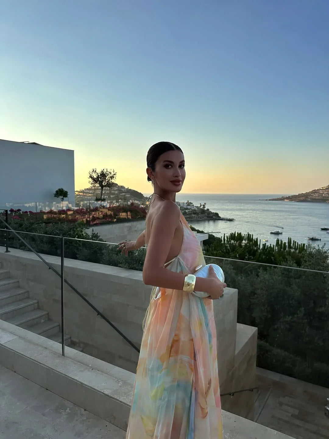 Women's vibrant printed backless dress | Elegant summer evening gown 4