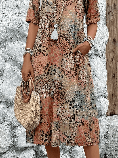 Women's vibrant tiered midi dress | Lightweight summer dress with V-neckline 1