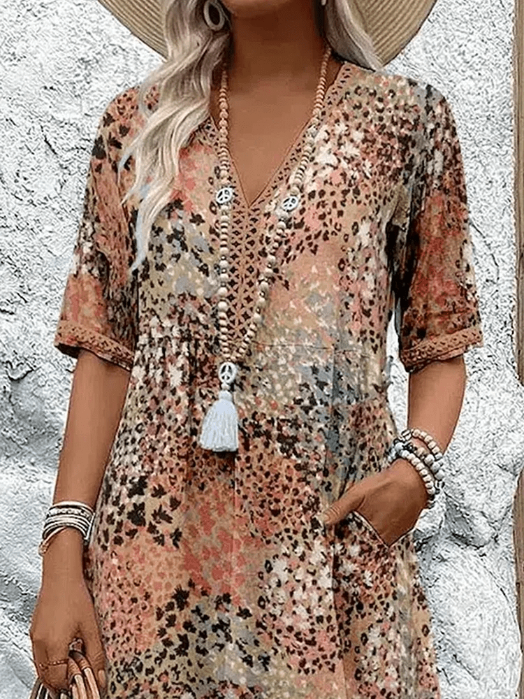 Women's vibrant tiered midi dress | Lightweight summer dress with V-neckline 2