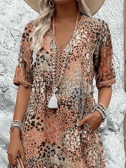 Women's vibrant tiered midi dress | Lightweight summer dress with V-neckline 2
