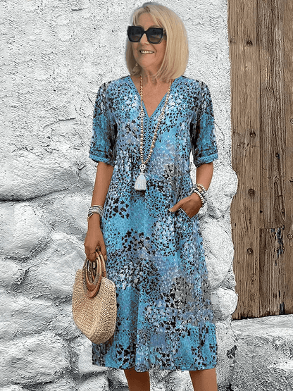 Women's vibrant tiered midi dress | Lightweight summer dress with V-neckline 3
