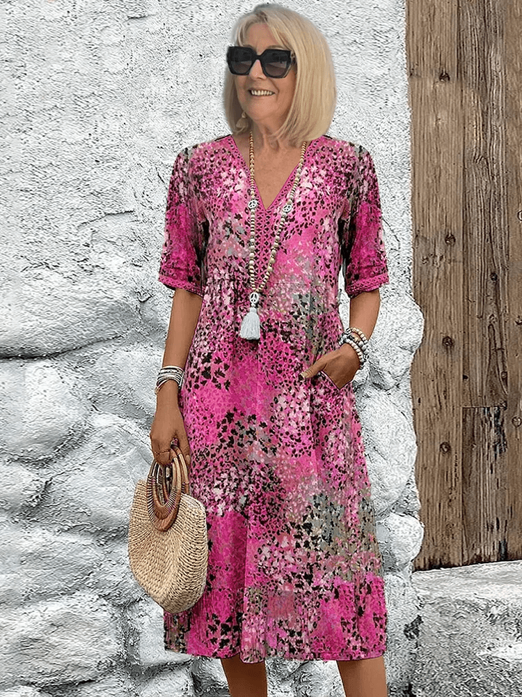 Women's vibrant tiered midi dress | Lightweight summer dress with V-neckline 4