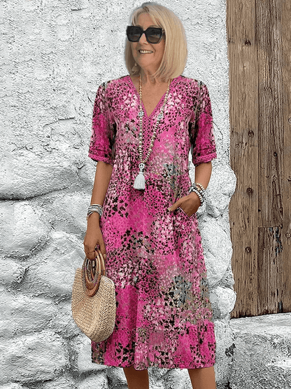 Women's vibrant tiered midi dress | Lightweight summer dress with V-neckline 4