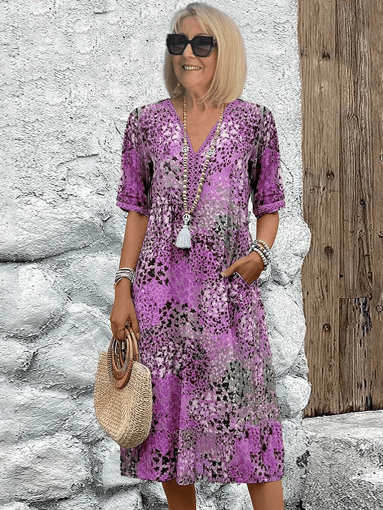 Women's vibrant tiered midi dress | Lightweight summer dress with V-neckline 5