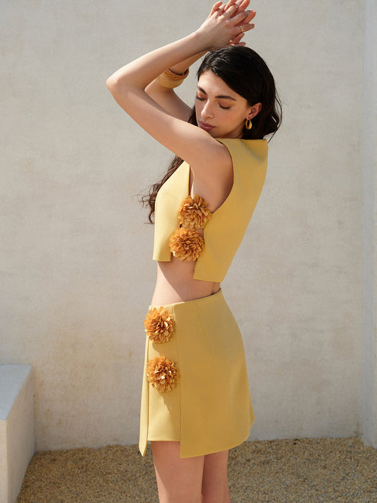 Women's woven floral embellished two piece skirt set | Elegant sleeveless summer outfit 1