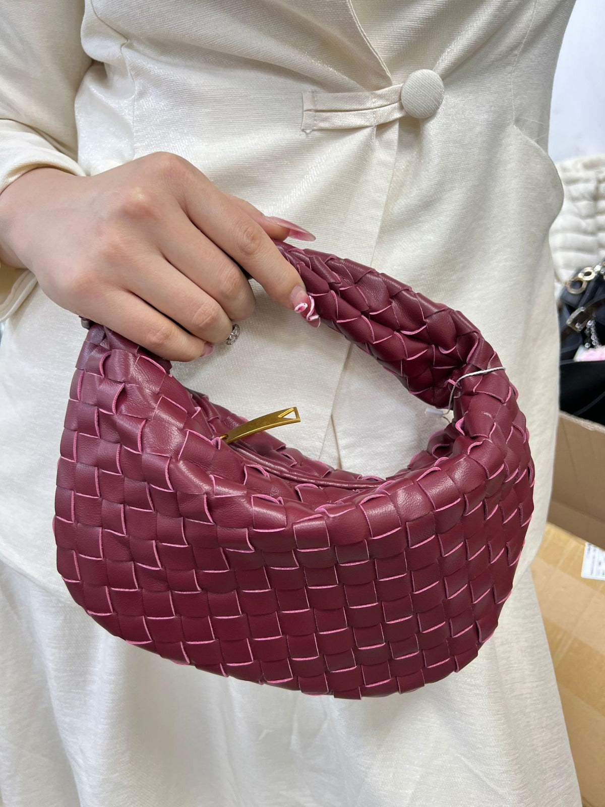 Women's woven vegan leather mini handbag | Compact crossbody bag for casual and formal occasions 9