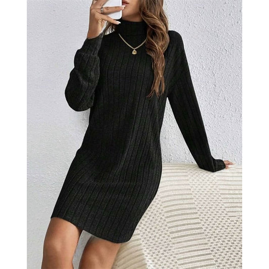 Cornelia Ribbed Roll-Neck in Light Grey – Women's Midi Dress