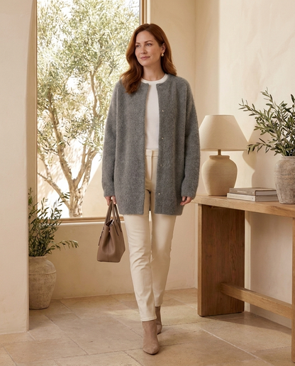 Sofie Oversized Fluffy Knit – Women's Cardigan in Grey