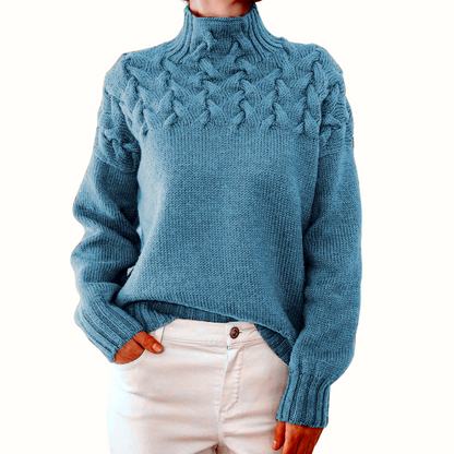 Isadora Cable Knit Turtleneck – Women’s Sweater in Sky Blue