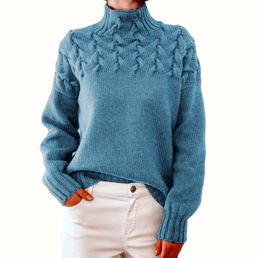 Isadora Cable Knit Turtleneck – Women’s Sweater in Sky Blue