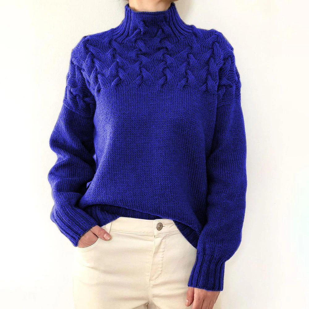 Isadora Cable Knit Turtleneck in Sky Blue – Women’s Sweater