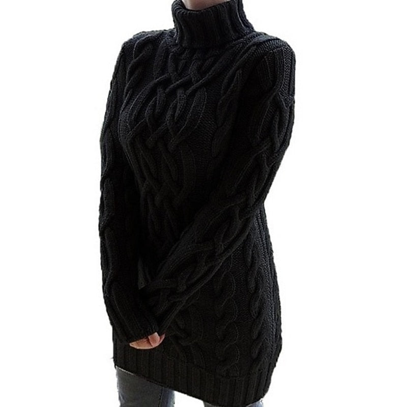 Thea Cable-Knit Turtleneck Sweater in Purple – Women's Midi Dress