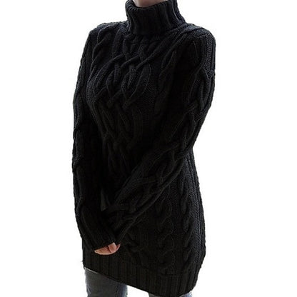 Thea Cable-Knit Turtleneck Sweater in Purple – Women's Midi Dress