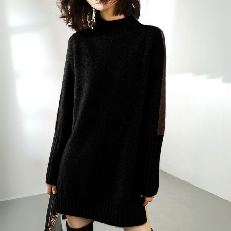Celestine Ribbed Oversized Knit – Women's Midi Dress in Cognac Brown