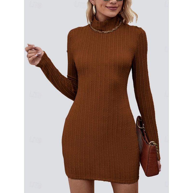 Aubrey Cozy Turtleneck in Apricot – Women's Midi Dress