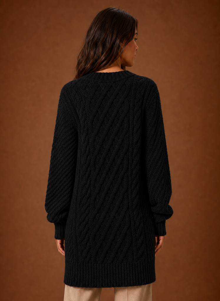 Perpetua Oversized Cable Knit – Women's Mini Dress in Forest Green