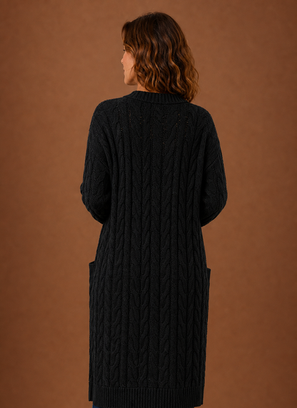 Elise Cable Knit Hooded in Black – Women's Cardigan