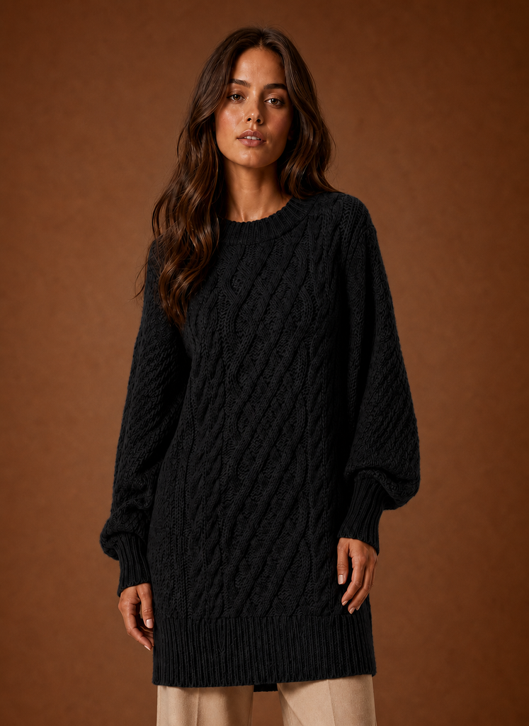 Perpetua Oversized Cable Knit in Black – Women's Mini Dress