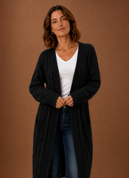 Elise Cable Knit Hooded in Black – Women's Cardigan