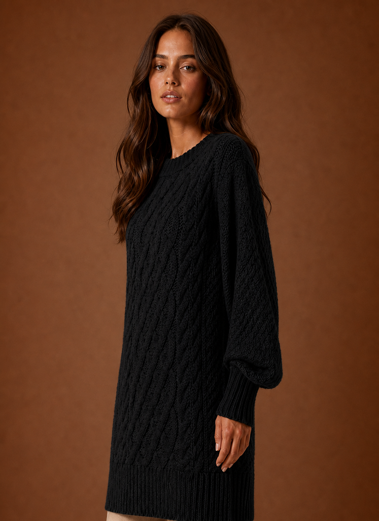 Perpetua Oversized Cable Knit – Women's Mini Dress in Forest Green