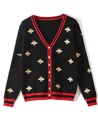 Ondine Embroidered V-Neck Cardigan – Women's Cardigan in Black