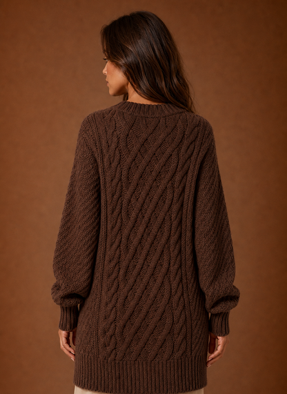 Perpetua Oversized Cable Knit – Women's Mini Dress in Forest Green