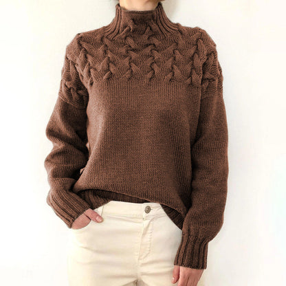 Isadora Cable Knit Turtleneck in Dark Green – Women’s Sweater