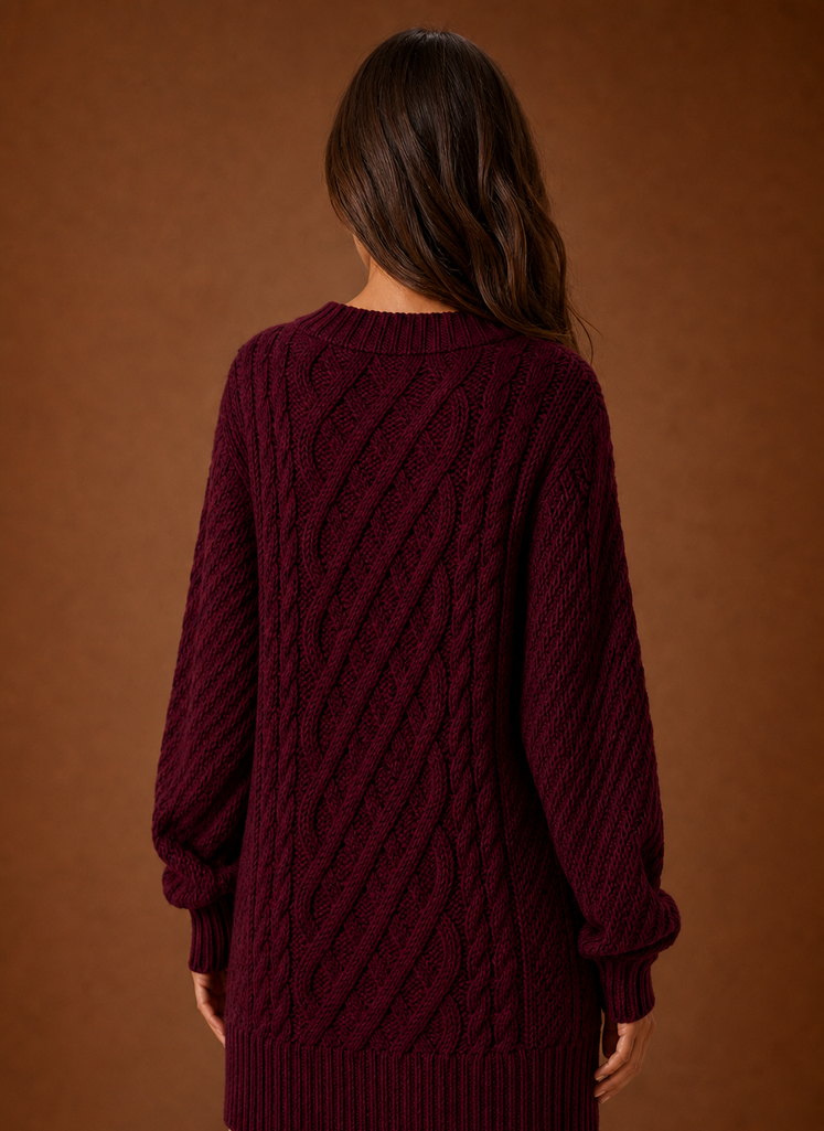 Perpetua Oversized Cable Knit – Women's Mini Dress in Forest Green