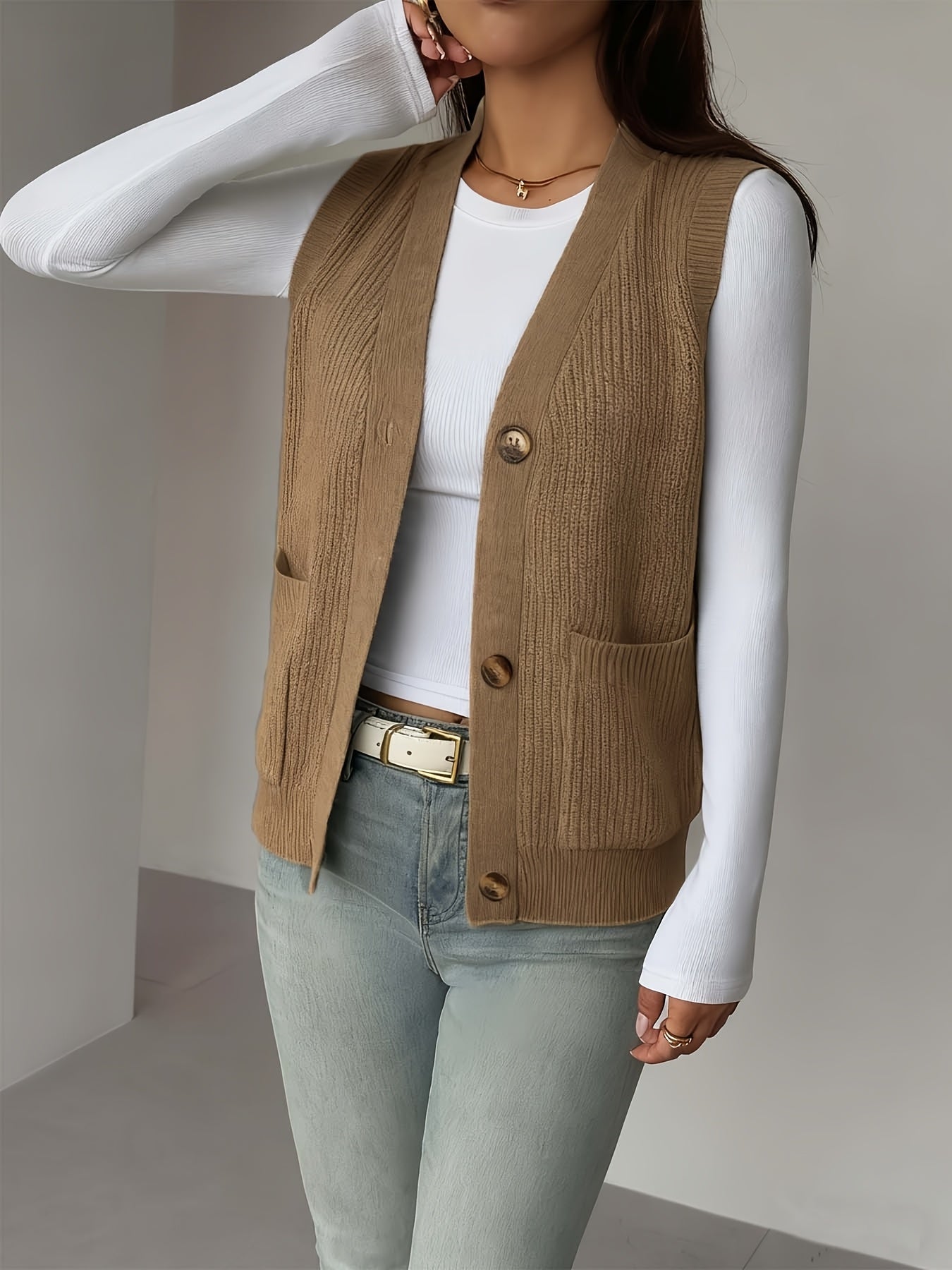 Perpetua sweater vest in yellowish-brown