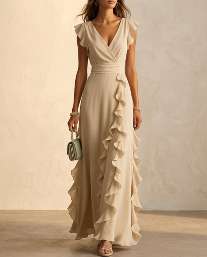 Aurelia Pleated Waistband Detail – Women's Maxi Dress