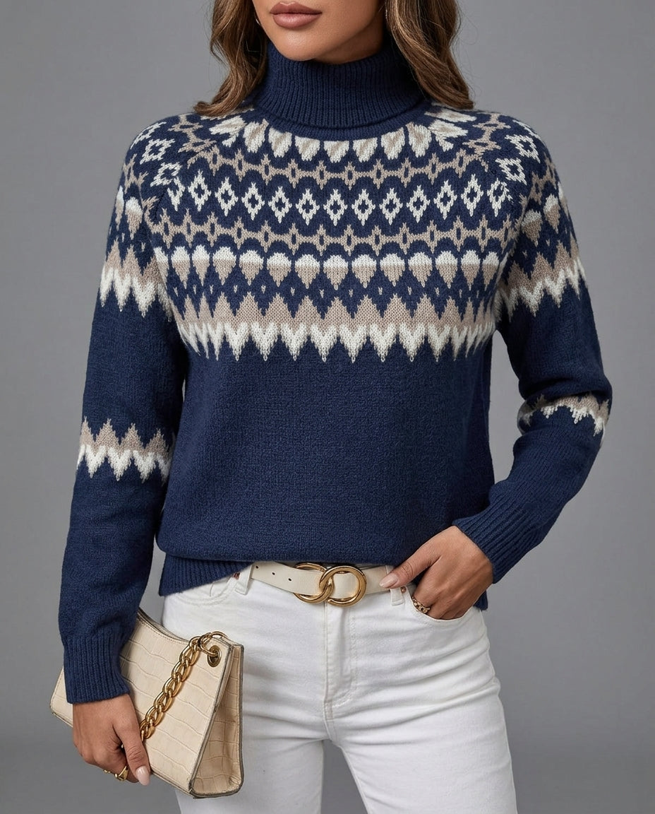 Cosima Fair Isle Turtleneck in Red – Women’s Sweater