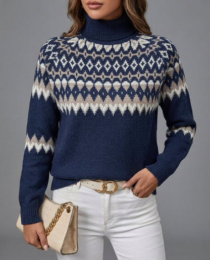 Cosima Fair Isle Turtleneck in Red – Women’s Sweater