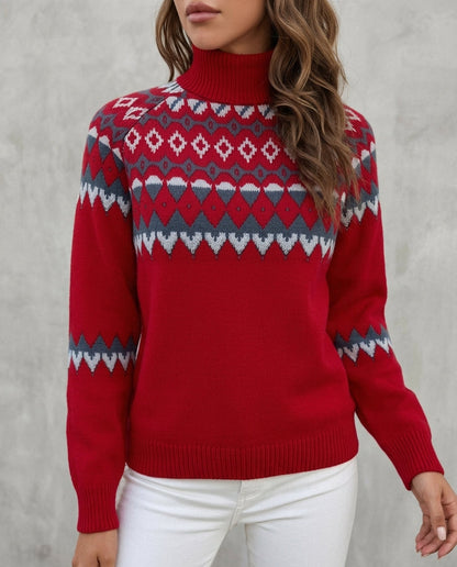 Cosima Fair Isle Turtleneck – Women’s Sweater in Red