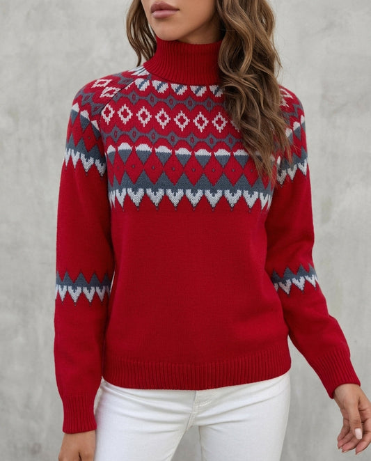 Cosima Fair Isle Turtleneck – Women’s Sweater in Red