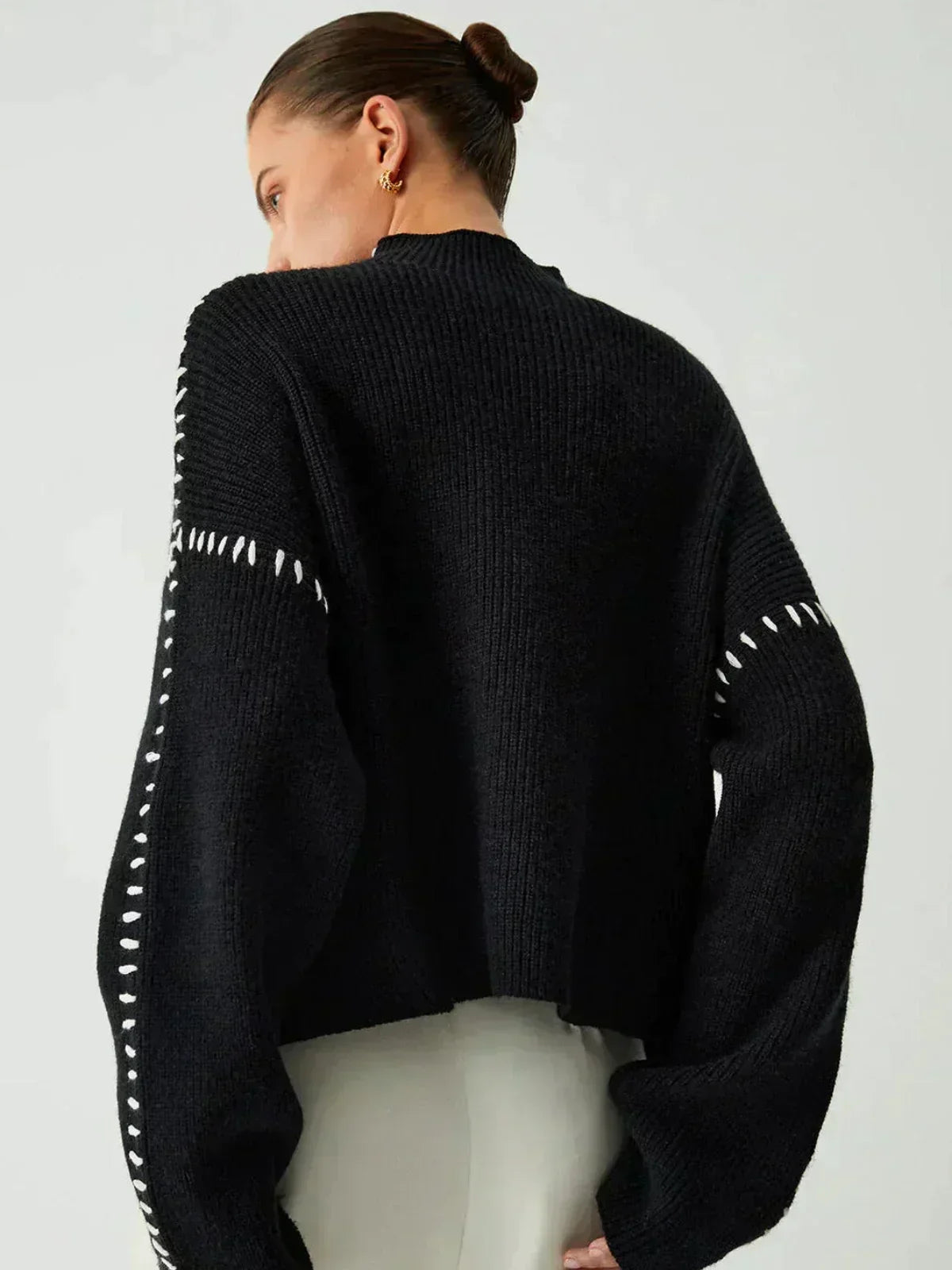 Juno Oversized Mock Neck in Black – Women’s Sweater