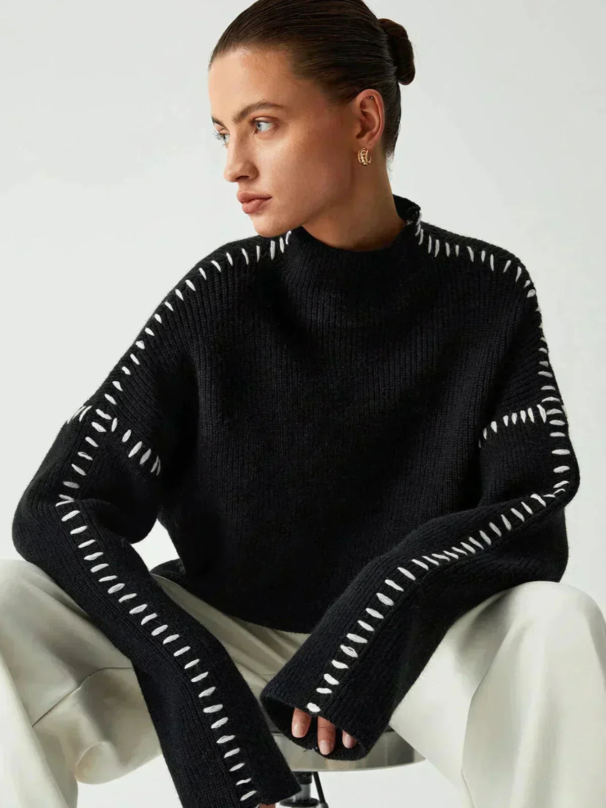 Juno Oversized Mock Neck in Black – Women’s Sweater