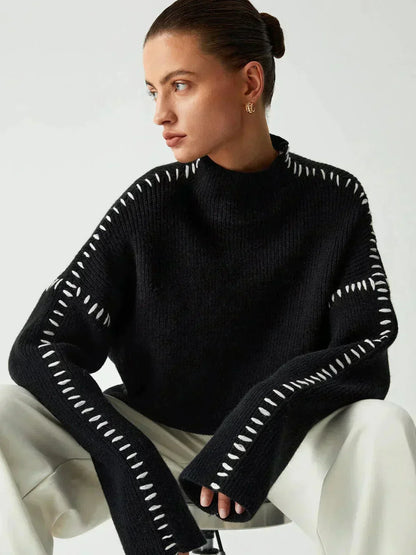 Juno Oversized Mock Neck in Black – Women’s Sweater