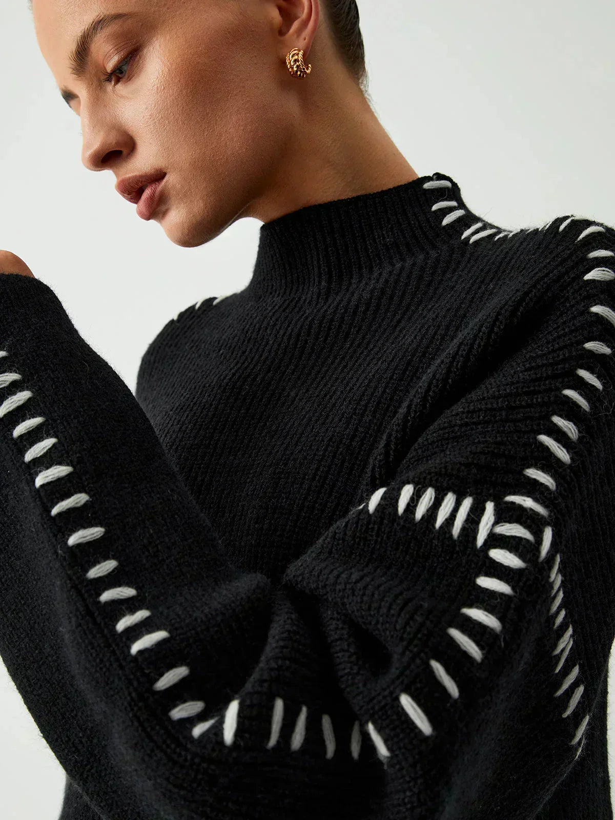 Juno Oversized Mock Neck in Black – Women’s Sweater