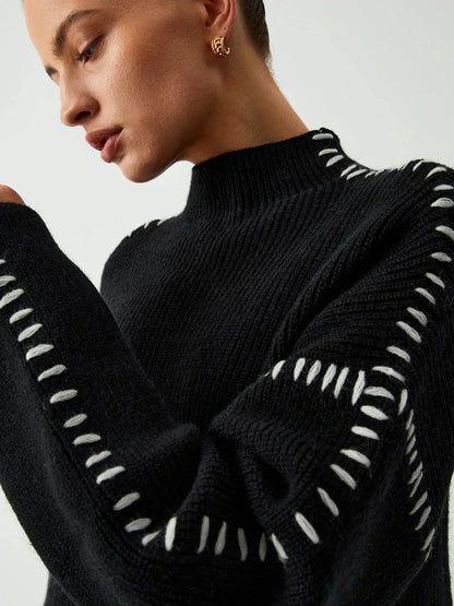 Juno Oversized Mock Neck in Black – Women’s Sweater