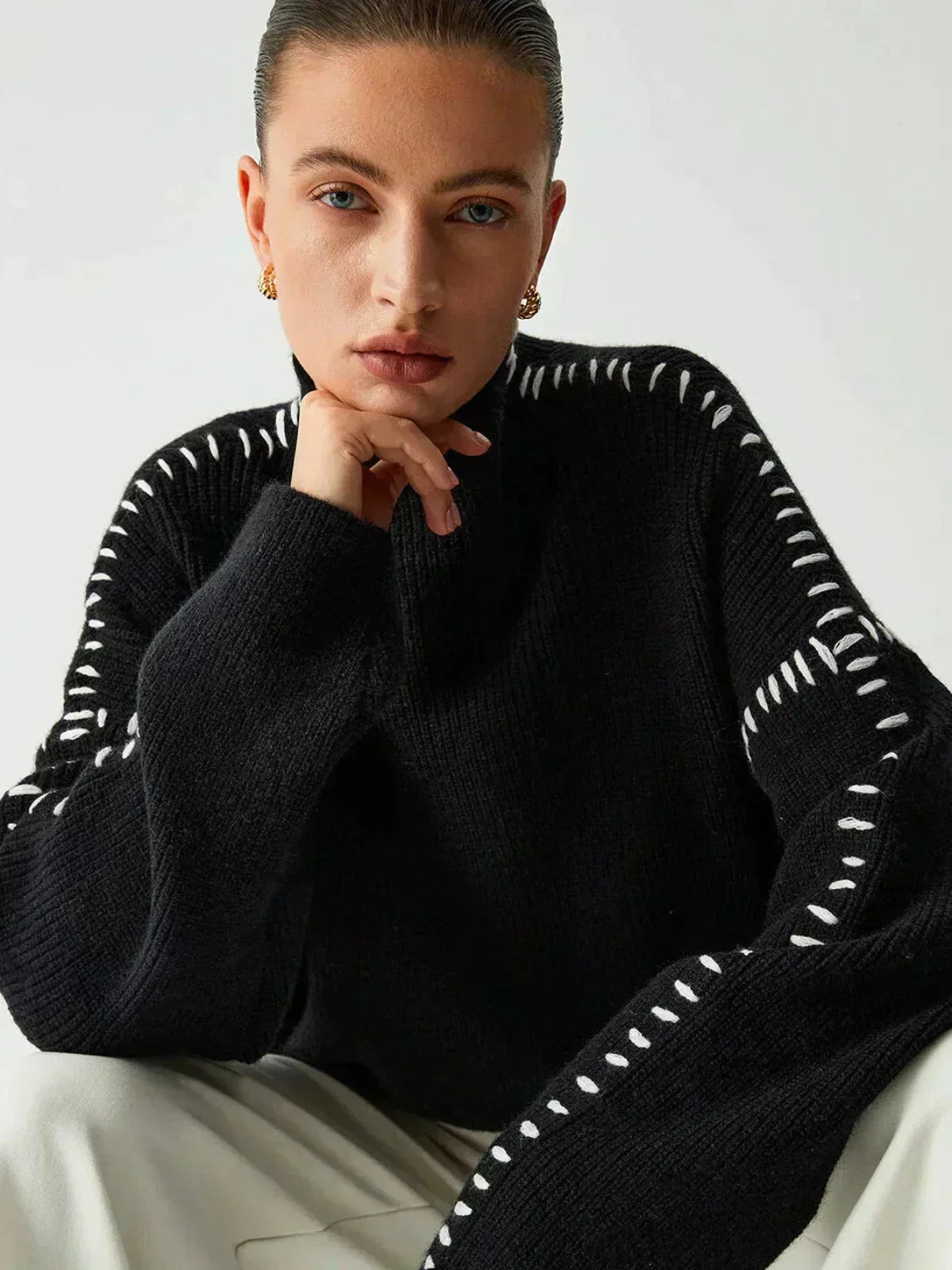 Juno Oversized Mock Neck in Black – Women’s Sweater