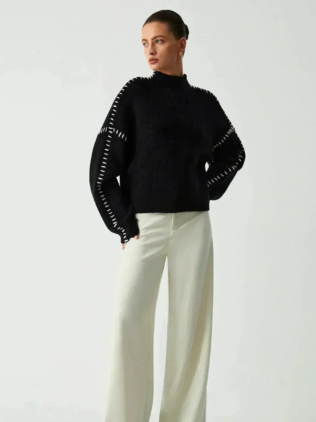 Juno Oversized Mock Neck in Gray – Women’s Sweater