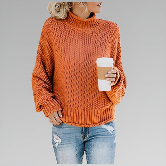 Vesper Chunky Knit Turtleneck – Women's Sweater in Orange