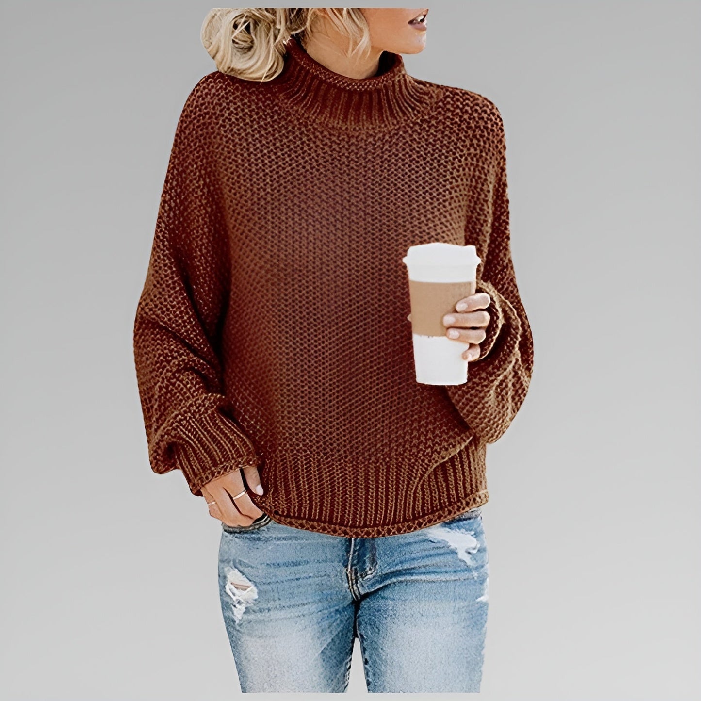 Vesper Chunky Knit Turtleneck – Women's Sweater in Orange