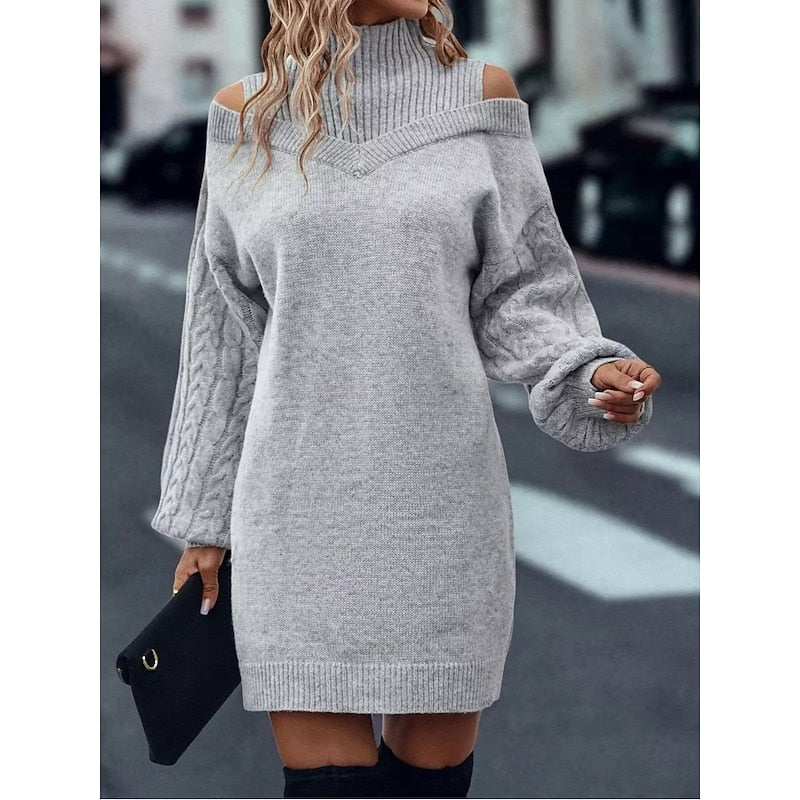 Beatrix Cold-Shoulder Turtleneck Sweater in Green – Women's Midi Dress