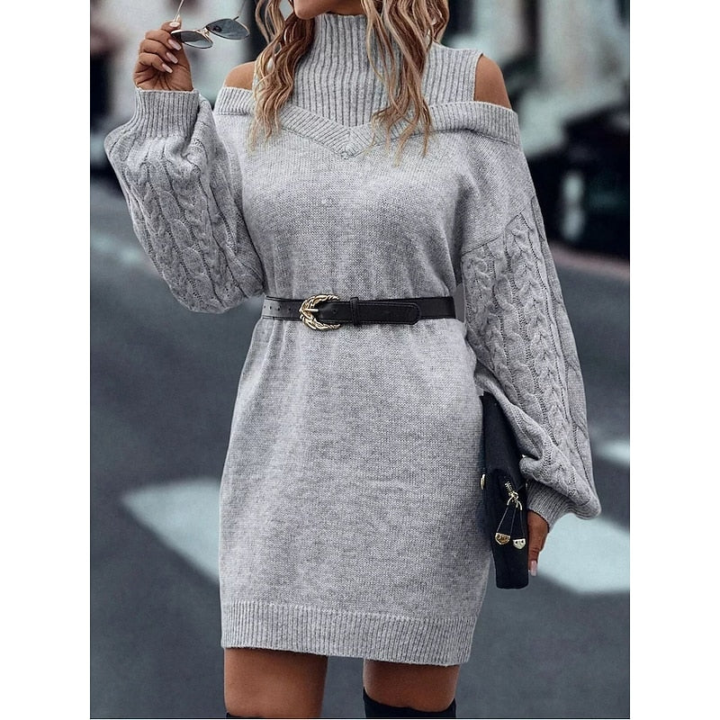 Beatrix Cold-Shoulder Turtleneck Sweater in Green – Women's Midi Dress
