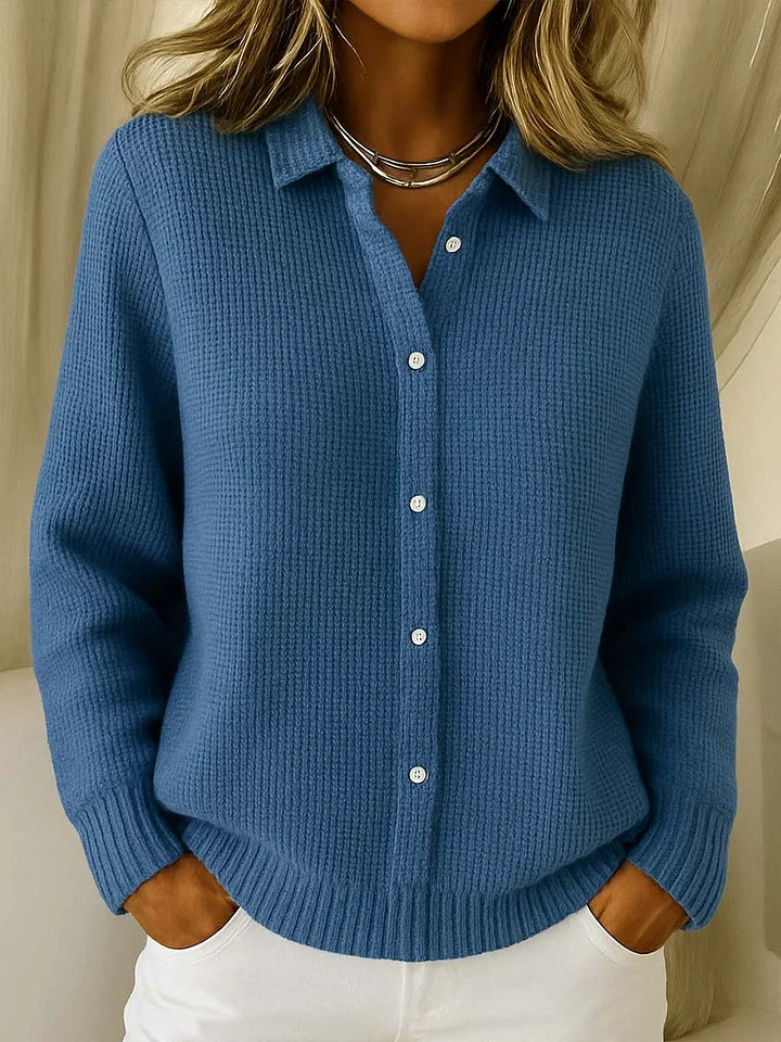 Loes Longline Button-Front in Blue – Women's Cardigan