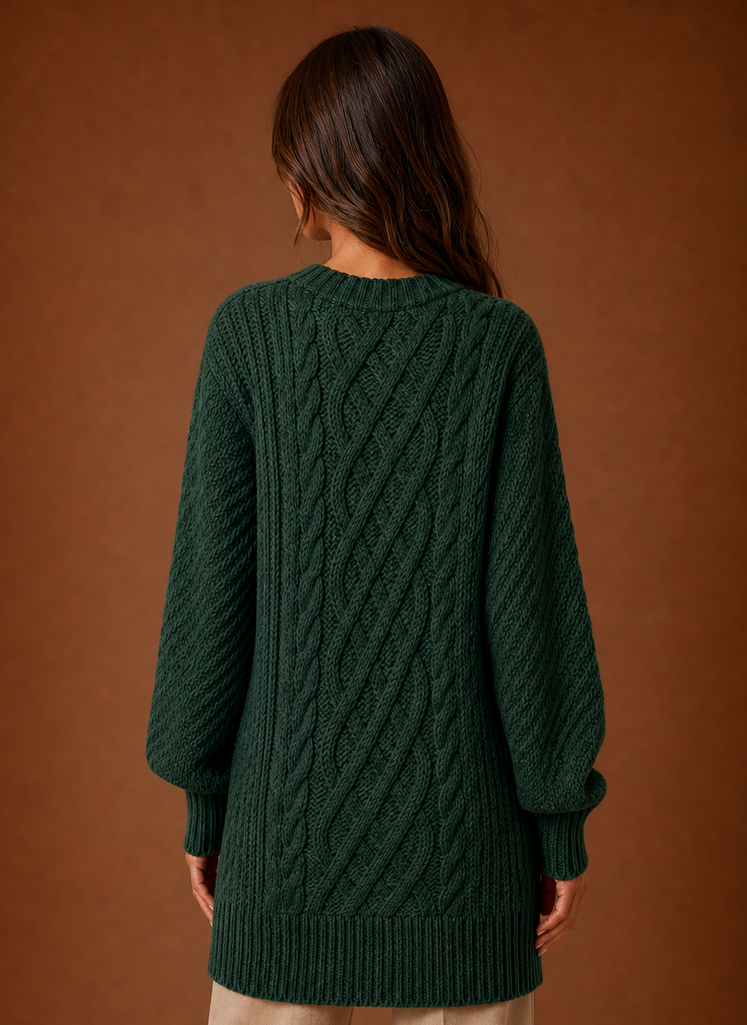 Perpetua Oversized Cable Knit – Women's Mini Dress in Forest Green