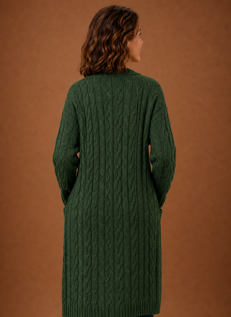 Elise Cable Knit Hooded in Green – Women's Cardigan