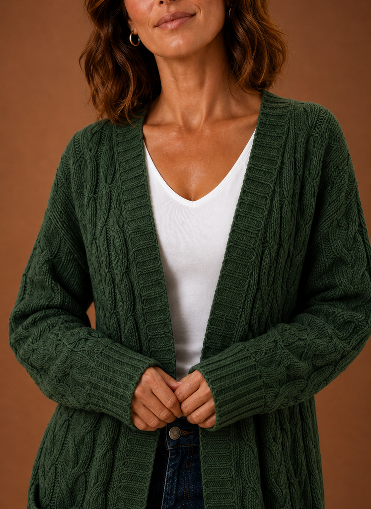 Elise Cable Knit Hooded in Green – Women's Cardigan