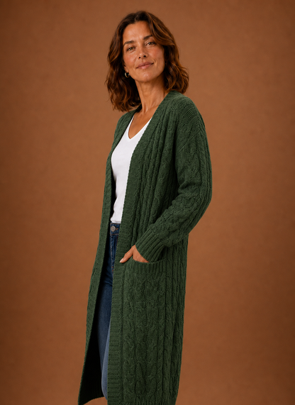 Elise Cable Knit Hooded in Green – Women's Cardigan